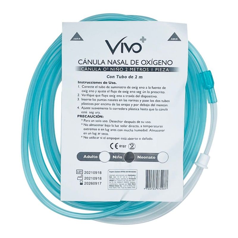 GENERICO - Canula Nasal De Oxigeno Vivo+ Pediátrica De 2mts