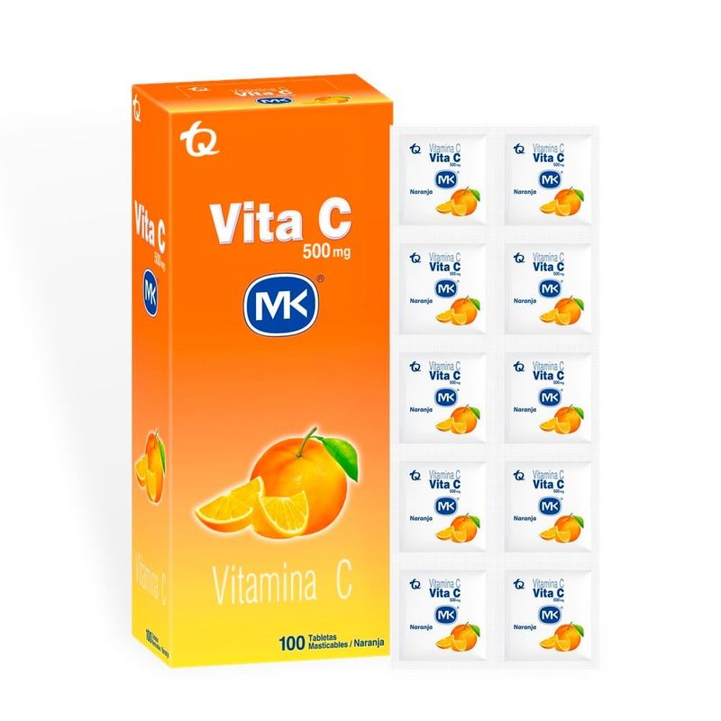 MK - Vitamina C Mk Sabor Naranja X 500mg X 100 Tabletas Masticabl