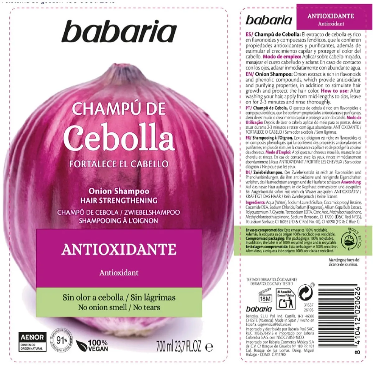 BABARIA - Shampoo Babaria Cebolla Antioxidante X700ml