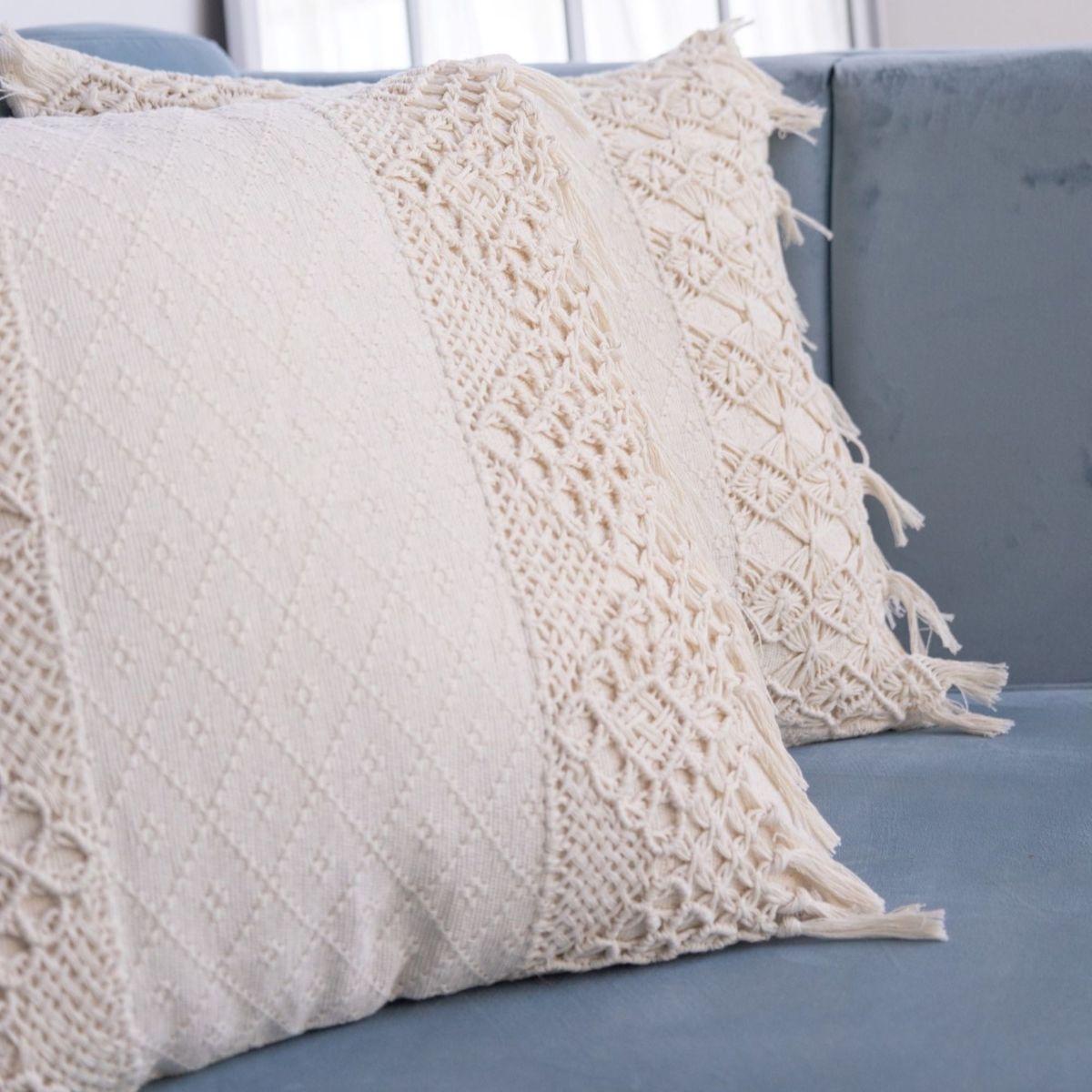 NOSSARENA - Cojin bohemio macrame 50x50cm color beige