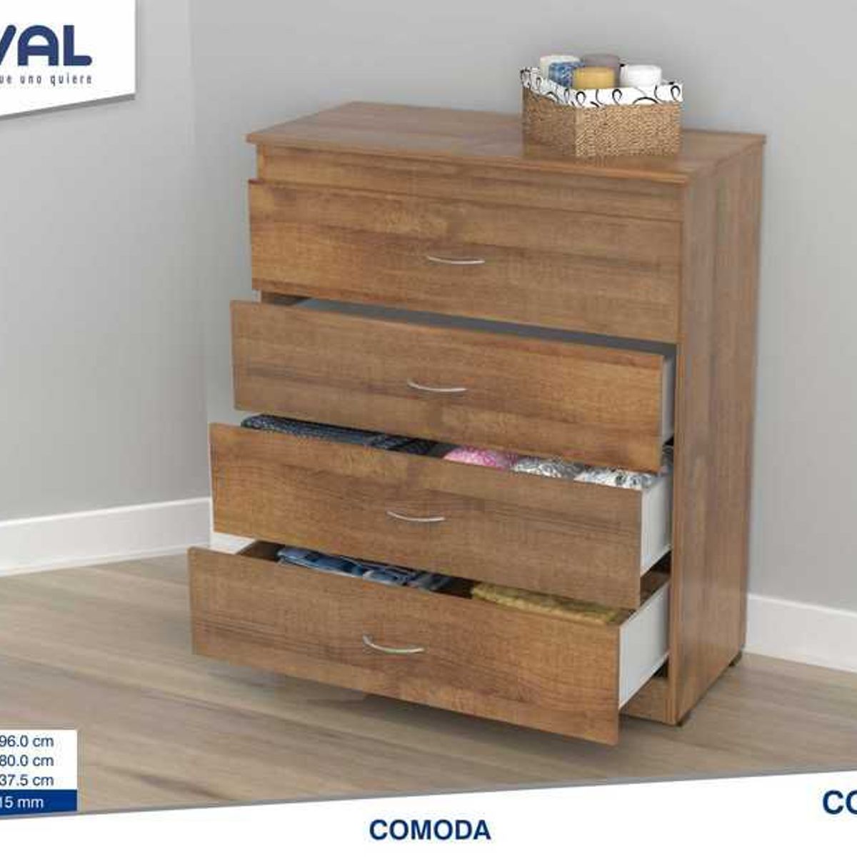 INVAL - COMODA 96x80x37CM INVAL COM5628 AMARETO DB