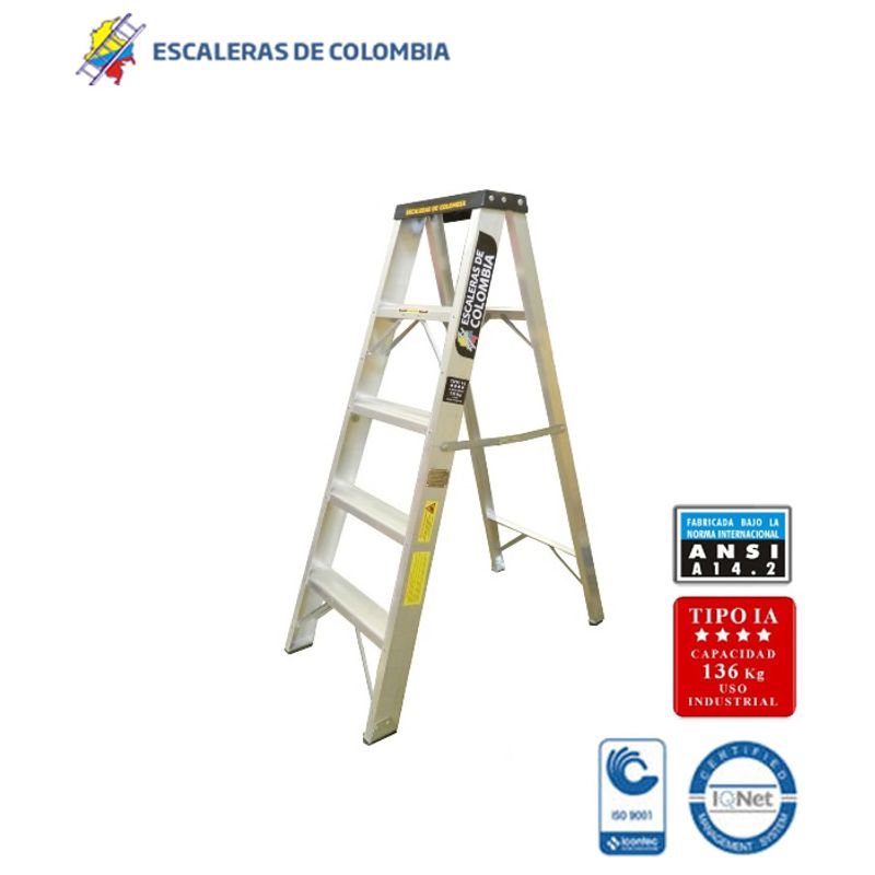 ESCALERAS DE COLOMBIA - Escalera Certificada Tipo Tijera En Aluminio 5 pasos / 1.50 Metros 136kg.