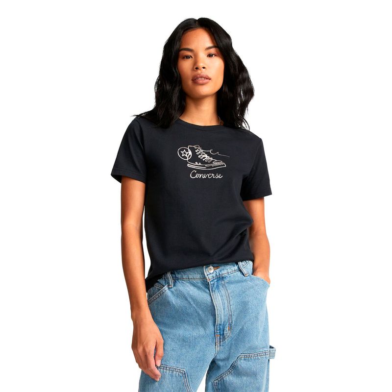 CONVERSE - Camiseta Converse Mujer Negra Sneaker.