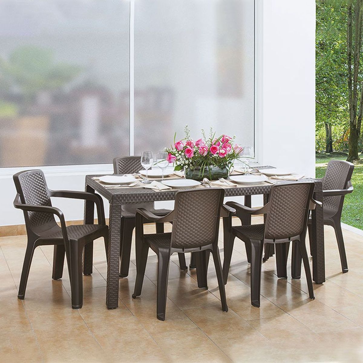 RIMAX - Comedor Familiar ETERNA (1 Mesa + 6 Sillas Con Brazos WENGUE)
