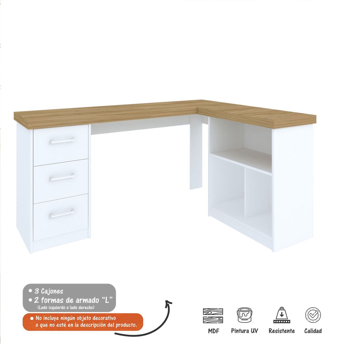BERTOLINI - Escritorio Mesa de Computador 3 cajones y Nichos para guardar