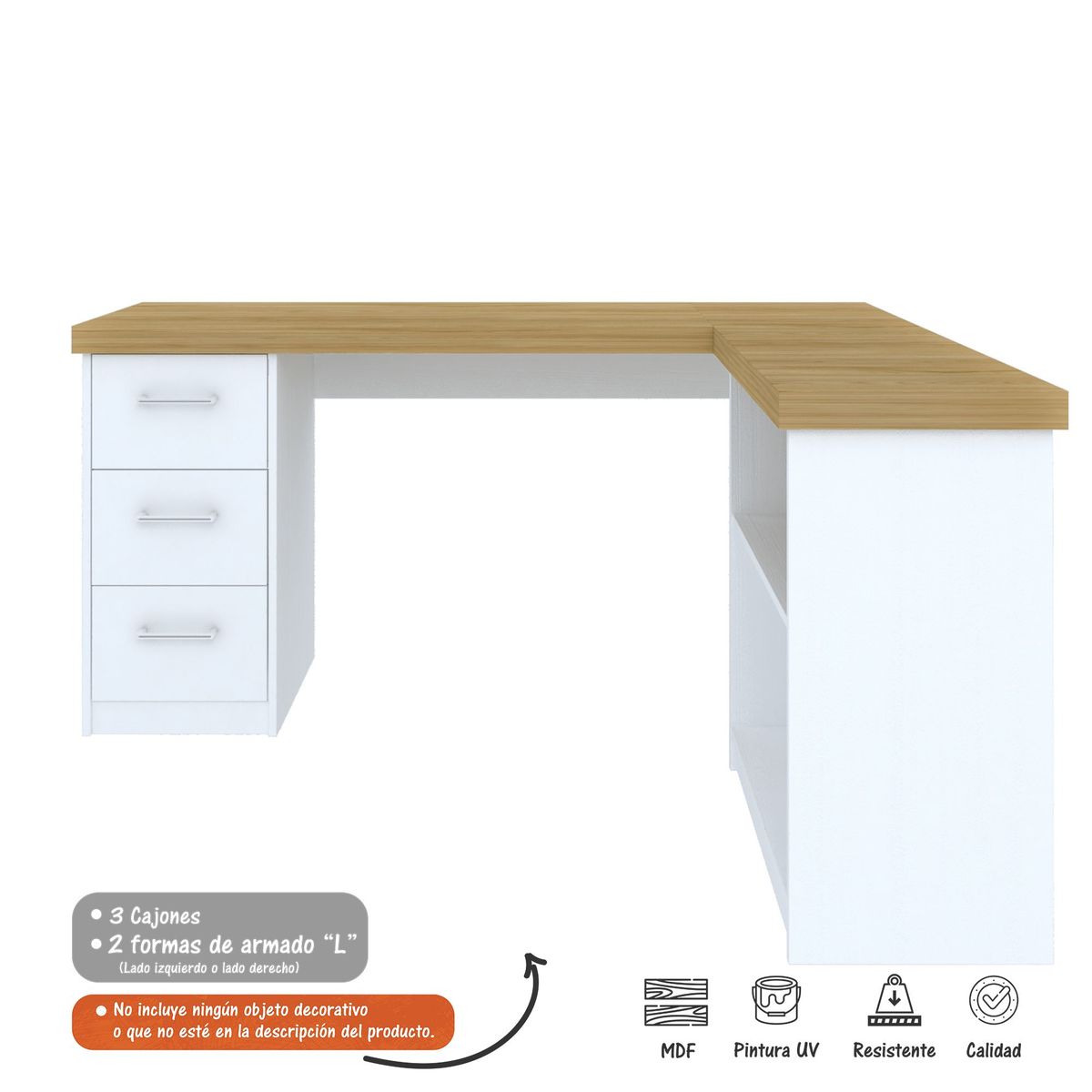 BERTOLINI - Escritorio Mesa de Computador 3 cajones y Nichos para guardar