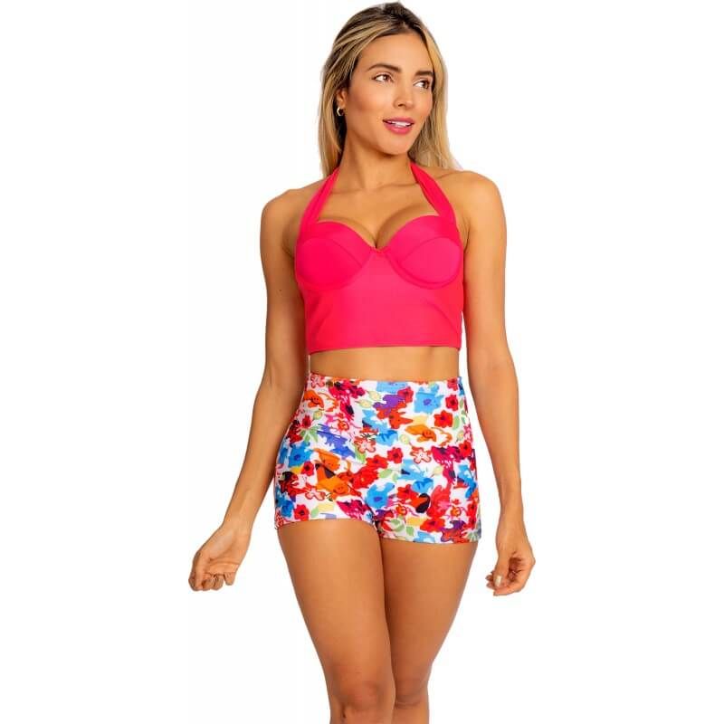 PRAIE - Vestido de Baño Bikini Retro PRAIE 1104 Happy Fucsia Control Abdomen