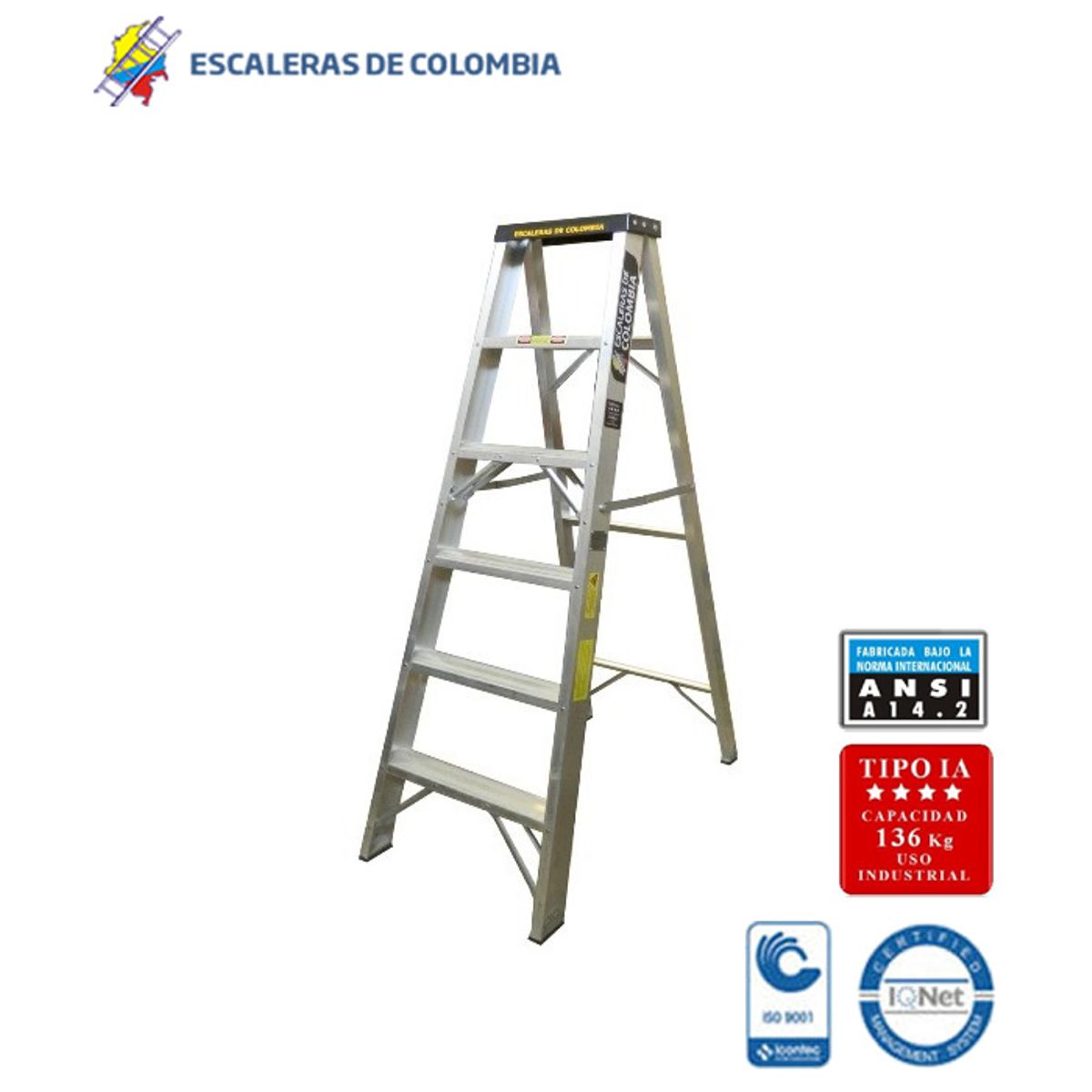 ESCALERAS DE COLOMBIA - Escalera Certificada Tipo Tijera En Aluminio 6 pasos / 1.80 Metros 136kg