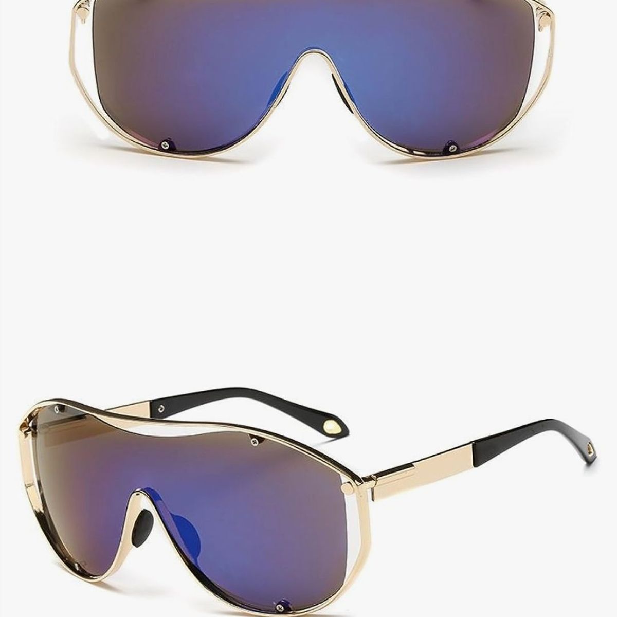 VIROX - Gafas de sol con lentes reflectantes morado y marco de Metal dorado Steampunk para hombre y mujer GFVXCJ816-20