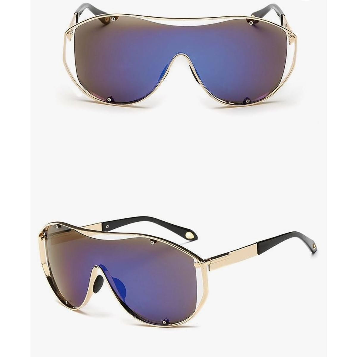 VIROX - Gafas de sol con lentes reflectantes morado y marco de Metal dorado Steampunk para hombre y mujer GFVXCJ816-20