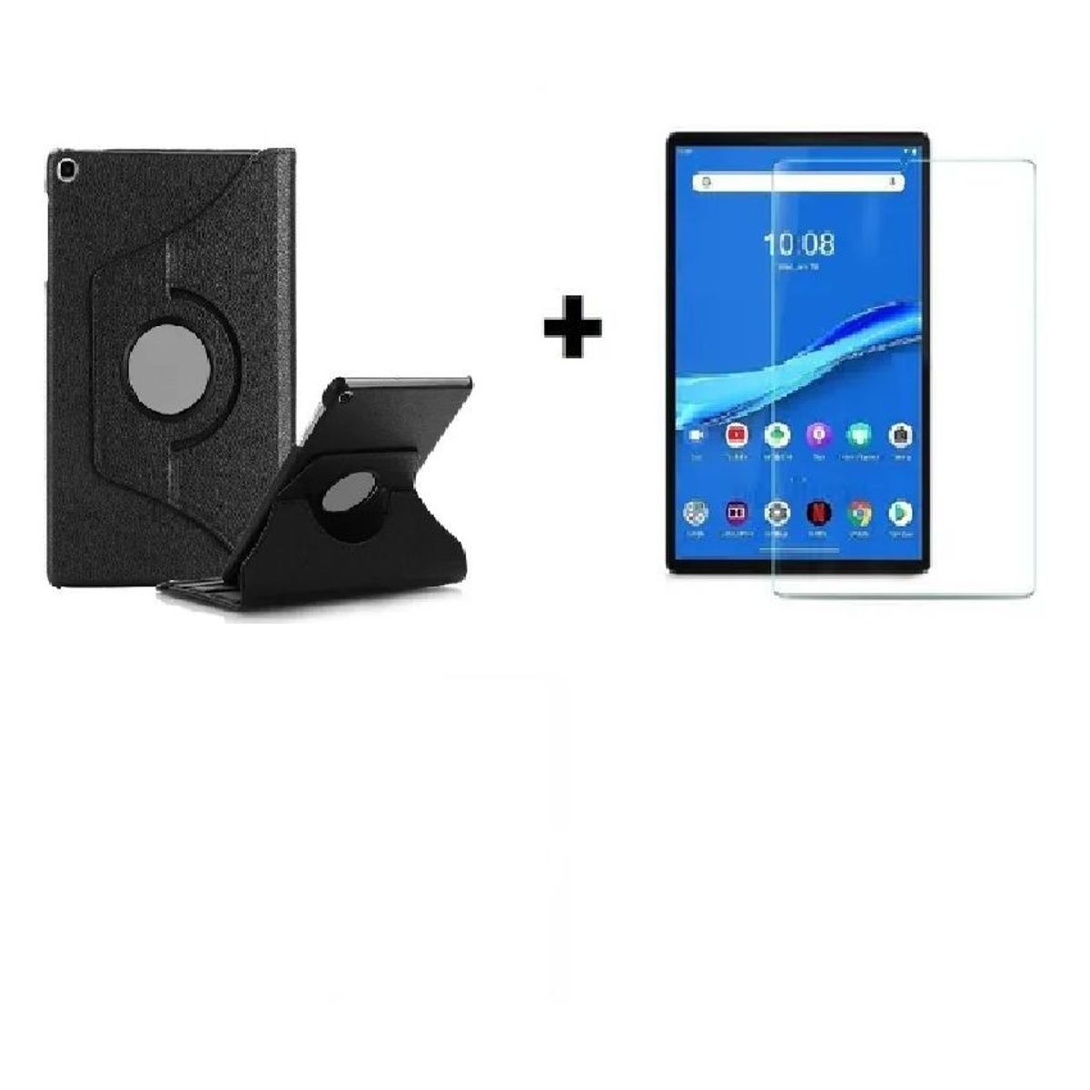 GENERICO - Estuche 360 para tablet lenovo tab m10 plus 10.3 tb-x606f negro + vidrio templado