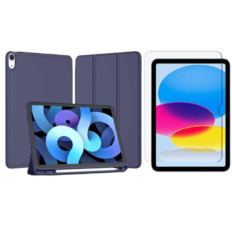 GENERICO - Forro smart case con soporte de lapiz + vidrio ipad 10 generación 10.9