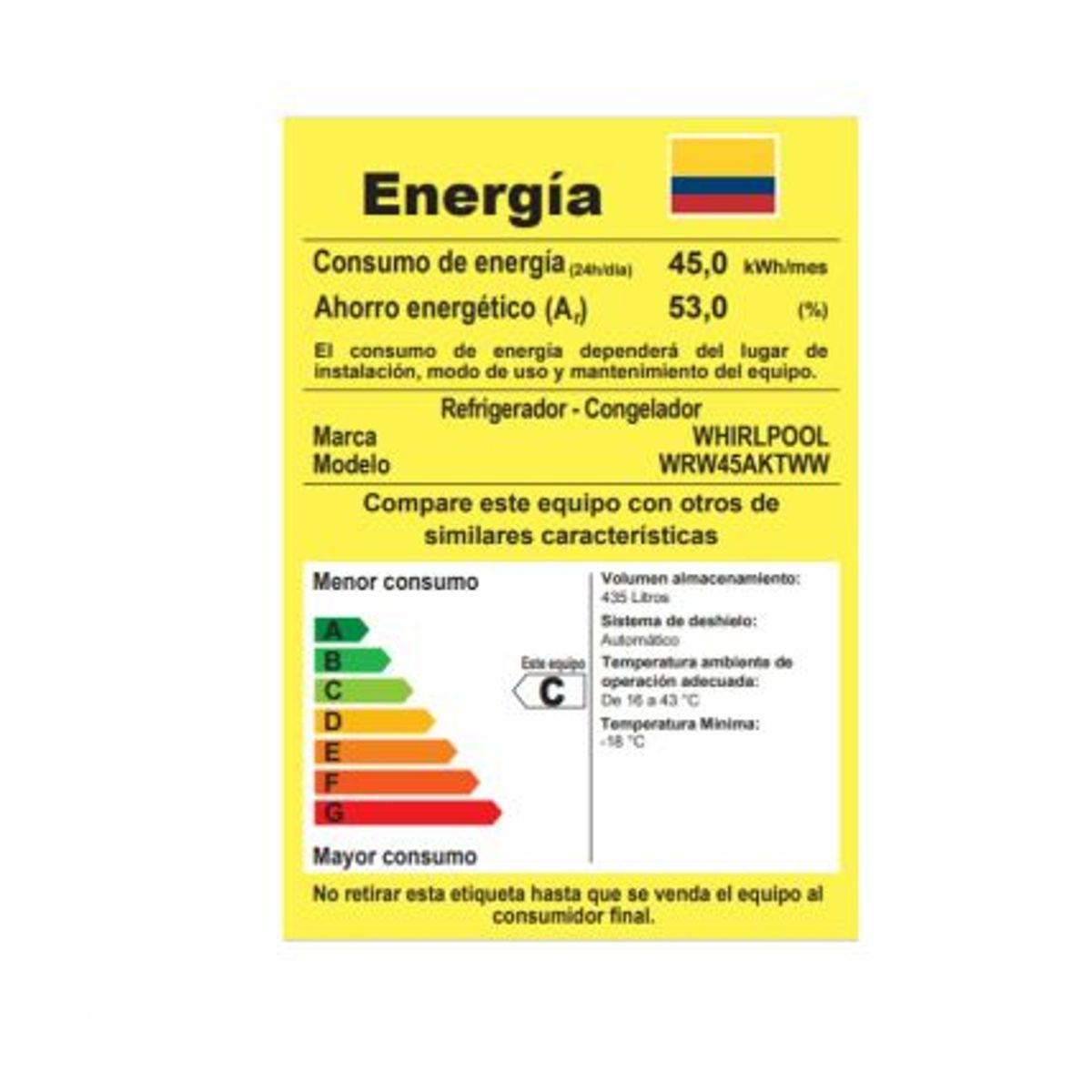 WHIRLPOOL - Nevera whirlpool top mount panel touch 435l silver