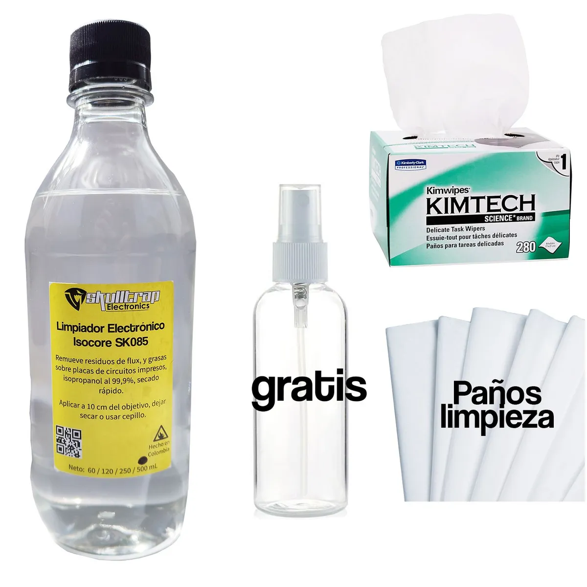 GENERICO - Limpiador Electrónico Alcohol Isopropílico 99. 9% Alta Pureza 500ml Skulltrap Electronics