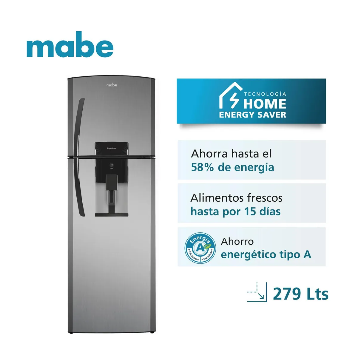 MABE - Refrigerador No Frost 313 Ltrs Brutos Platinum Mabe RMA313FXCT
