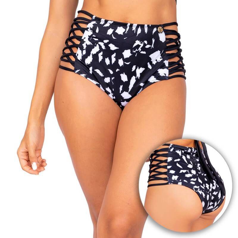 PRAIE - Panty Alto de Vestido de Baño PRAIE 1710B Negro Manchas