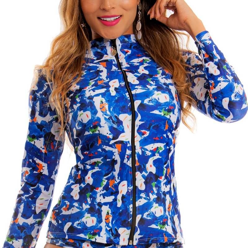 PRAIE - Buzo de Vestido de Baño PRAIE 1742A Azul Con Cierre Manga Larga