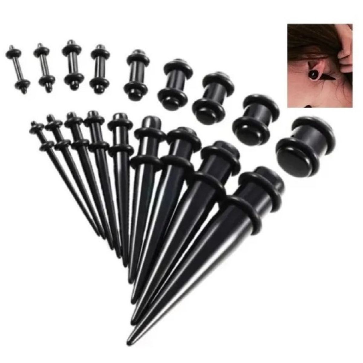 GENERICO - Expansores cónicos piercings para orejas en acrílico x 18 piezas
