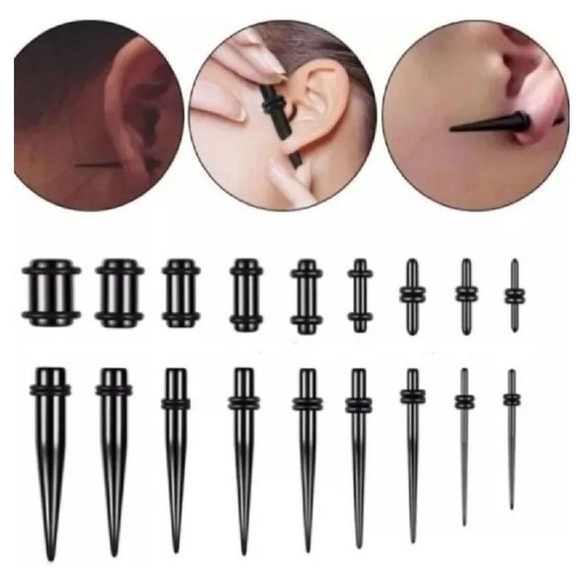 GENERICO - Expansores cónicos piercings para orejas en acrílico x 18 piezas