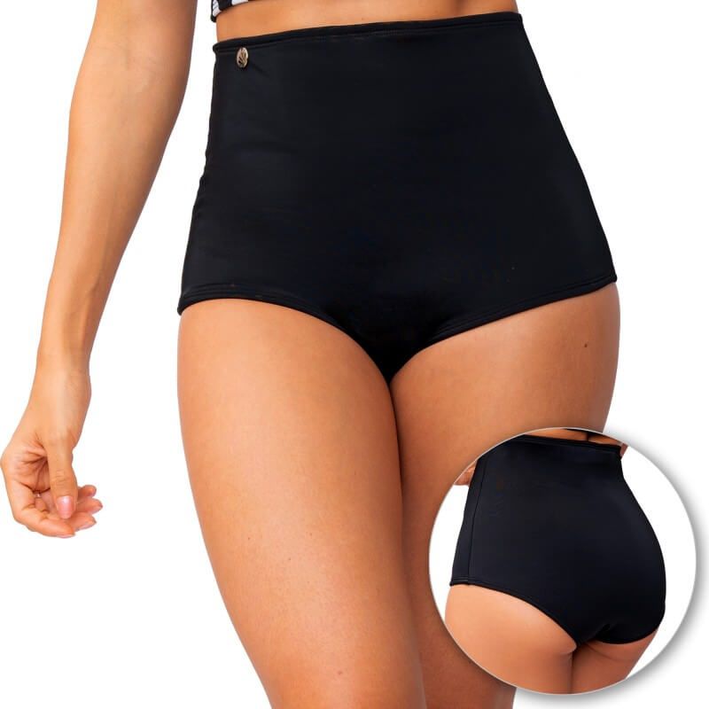 PRAIE - Panty Alto de Vestido de Baño PRAIE 1605B Negro Control Abdomen