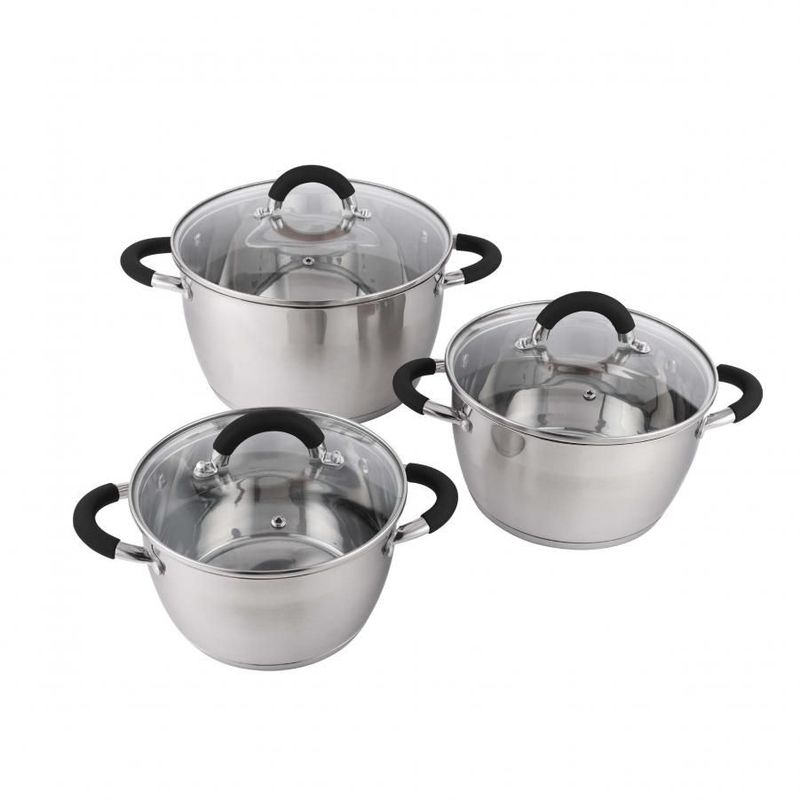 HOME ELEMENTS - Set X 3 Ollas Con Tapa Acero Inoxidable Home Elements.