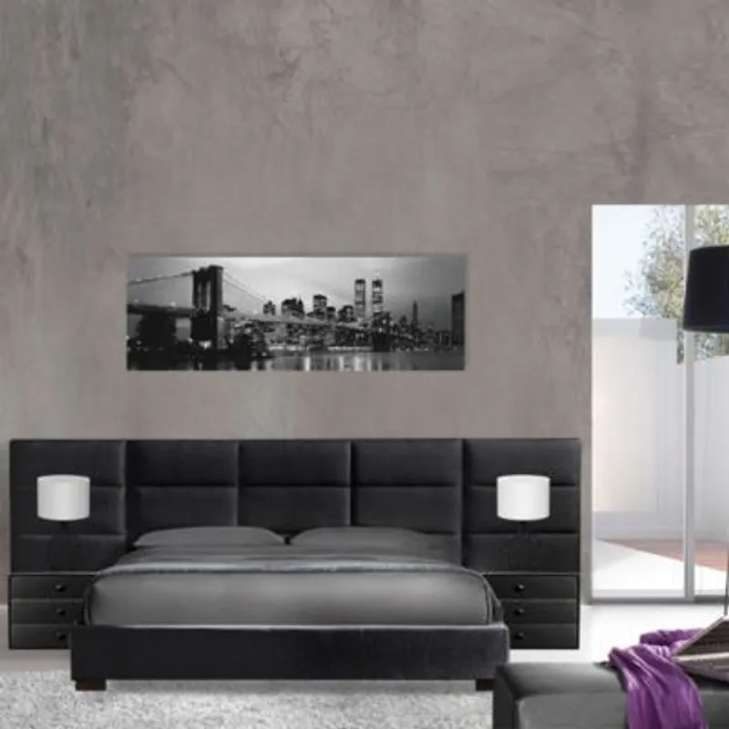 EKONOMODO COLOMBIA - Colchon Queen + Base cama + Espaldar + Mesas de noche New York Negro