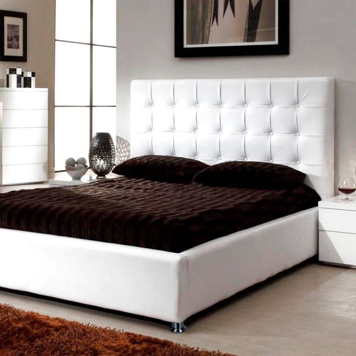 EKONOMODO COLOMBIA - Colchón Con Base Queen + Espaldar Ilusión, Blanco Perlado