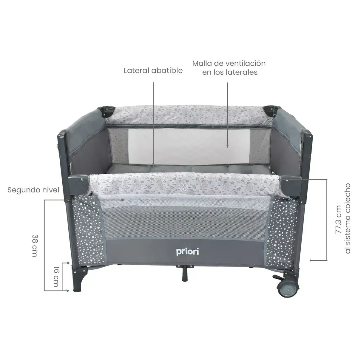 PRIORI - Cuna colecho bebe priori Ariel Octopus Gris