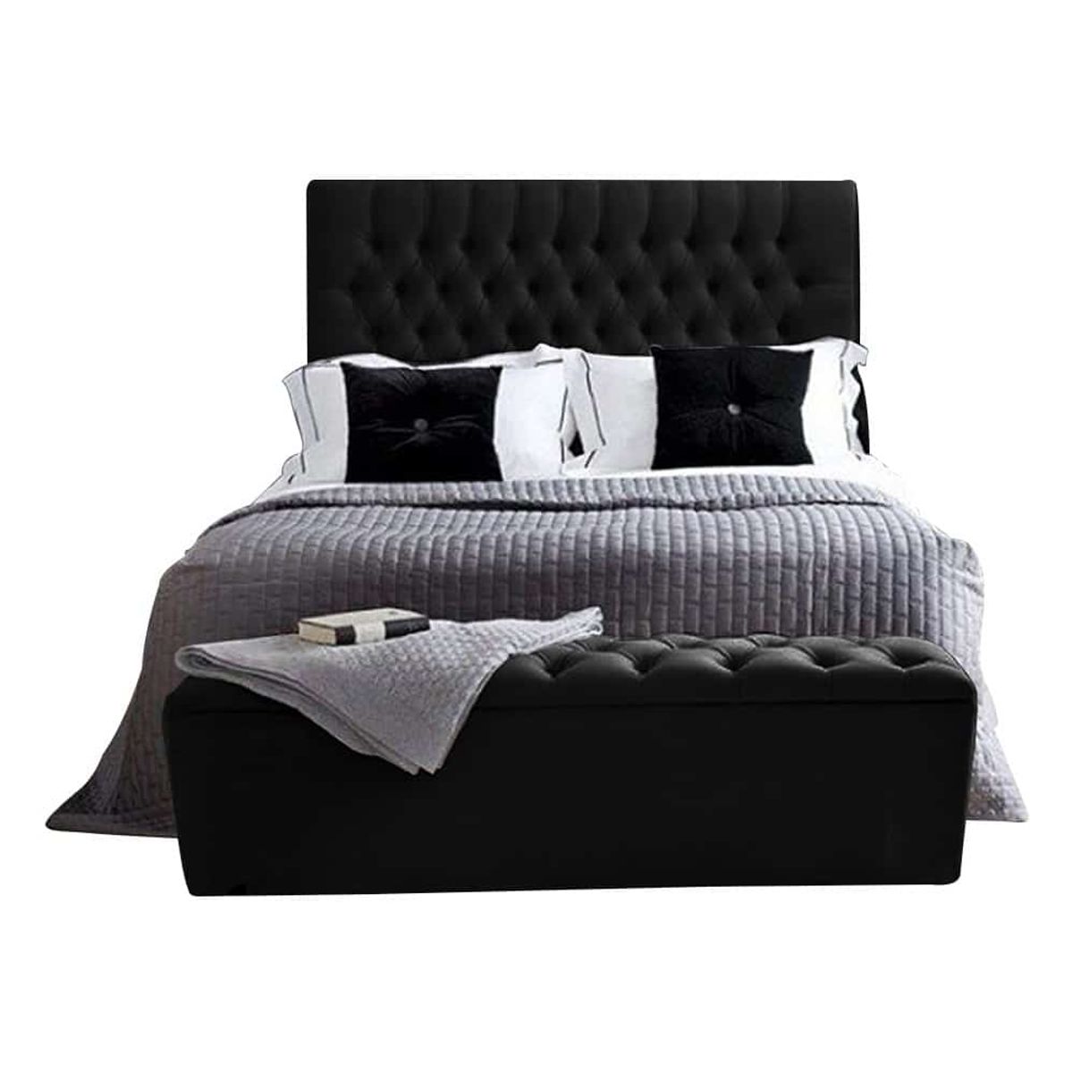 EKONOMODO COLOMBIA - Colchon Doble 1 Pillow + Base Cama + Espaldar + Puff Paris Negro