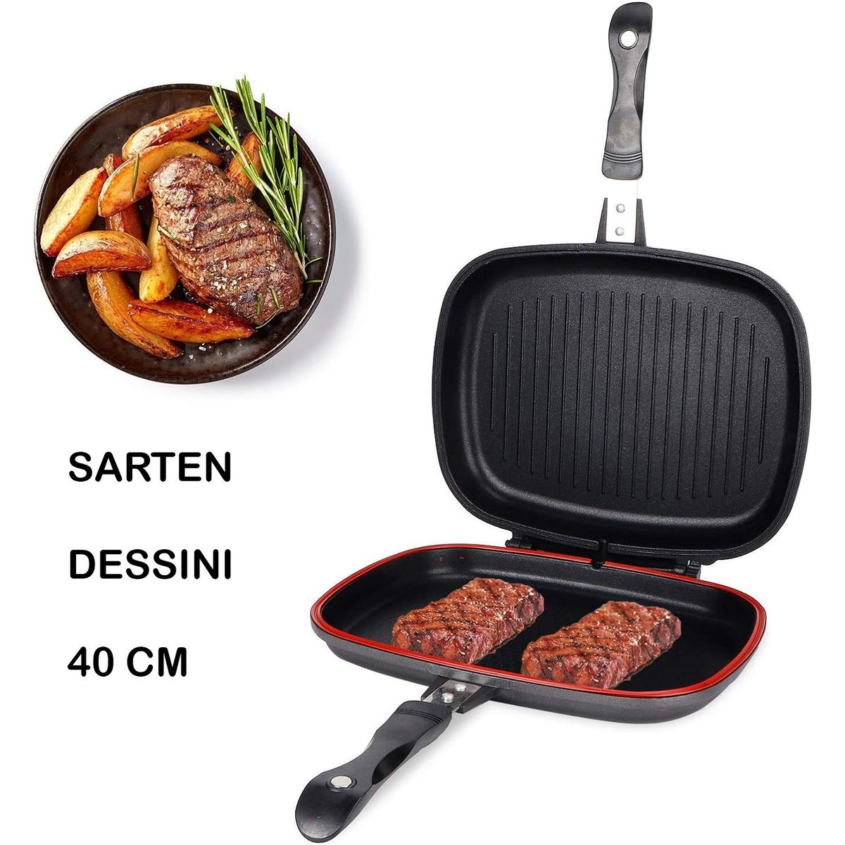 ONE PIXEL - Sartén Doble Parrilla Dessini Antiadherente ITALIANA 40CM