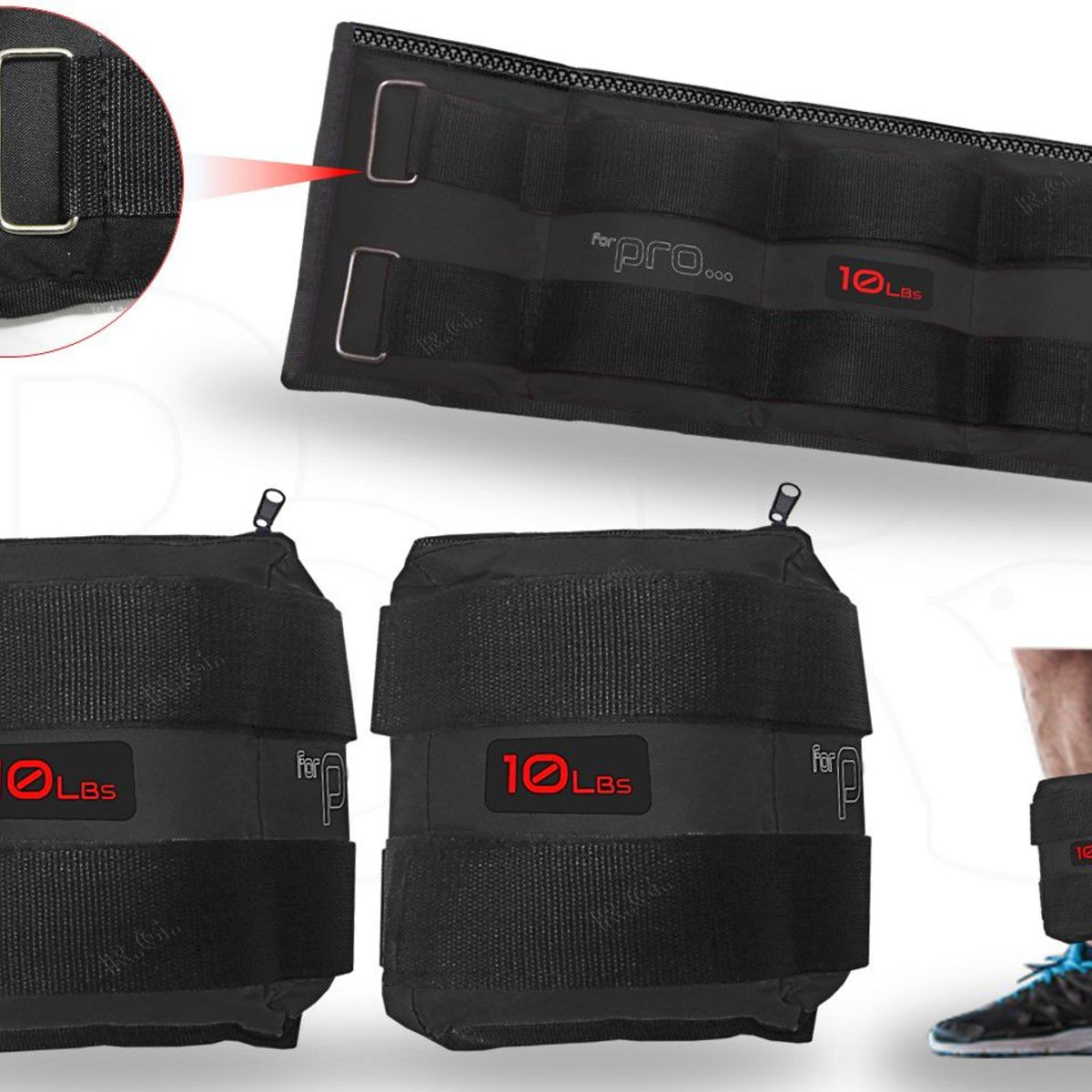 LAVEF - Pesas Tobilleras Graduables Ejercicios 20lb 10kg Negro