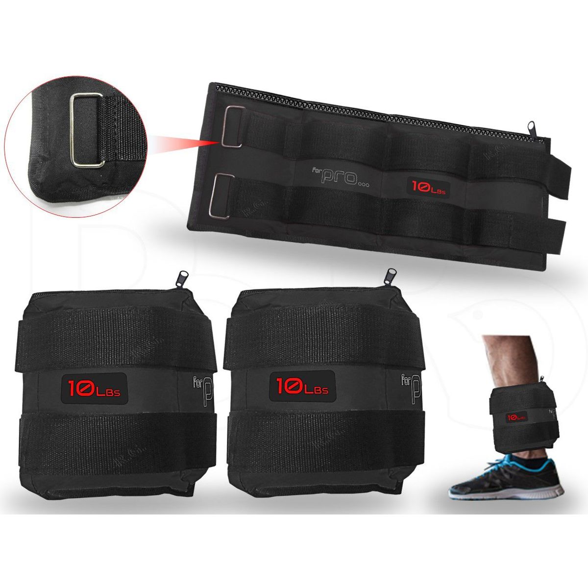LAVEF - Pesas Tobilleras Graduables Ejercicios 20lb 10kg Negro