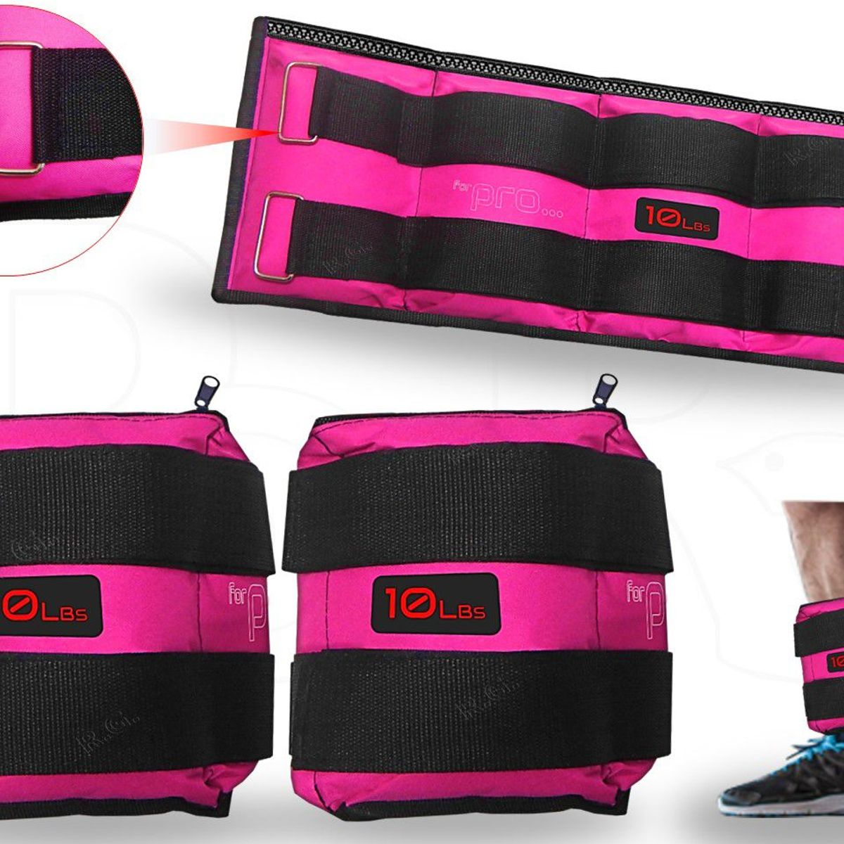 LAVEF - Pesas Tobilleras Graduables Ejercicios 20lb 10kg Fucsia