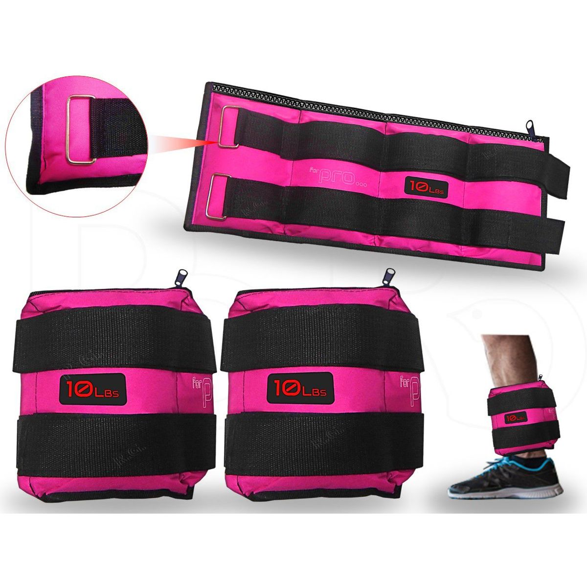 LAVEF - Pesas Tobilleras Graduables Ejercicios 20lb 10kg Fucsia