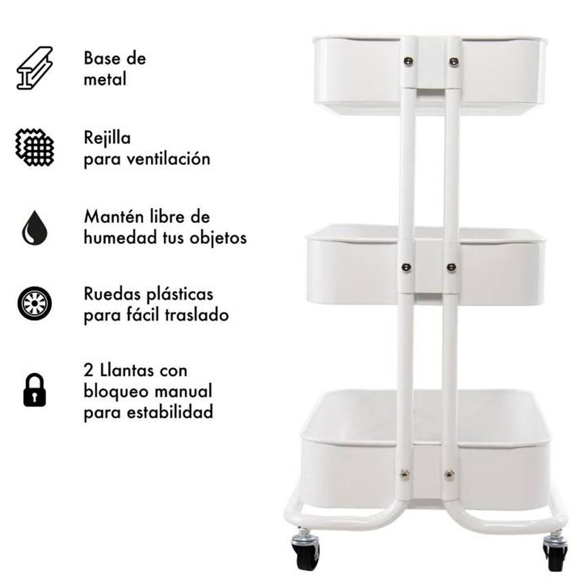 ONE PIXEL - Carrito Organizador De 3 Estanterías Multiusos Con Ruedas-