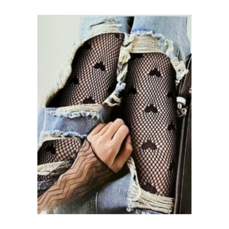 GENERICO - Media pantalón malla Negra con Corazones Talla única