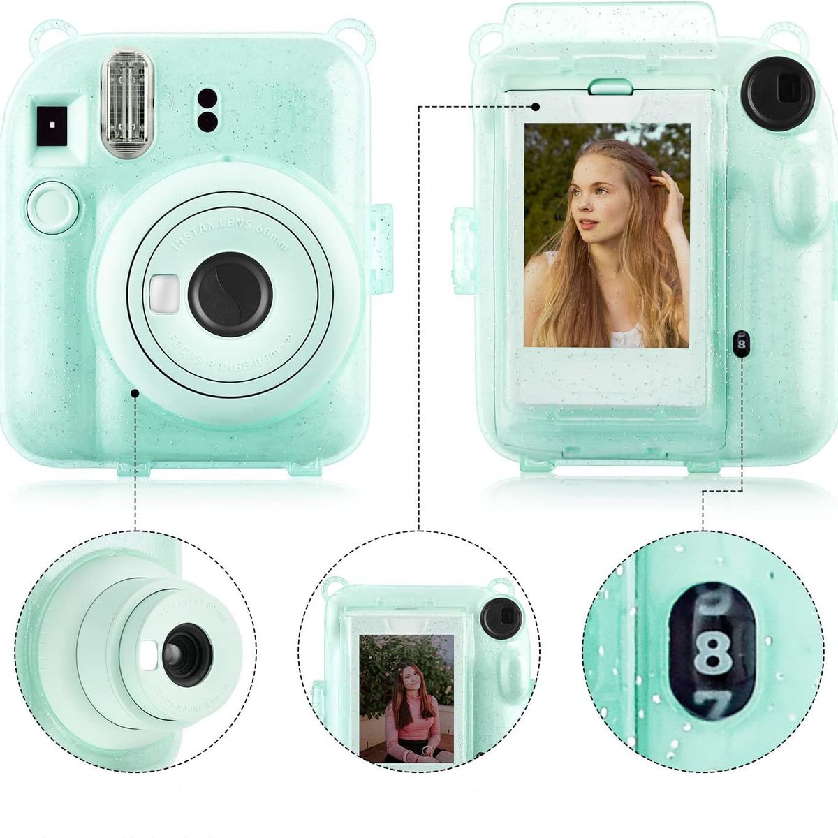 GENERICO - Protector para cámara instax mini 12 - Verde Escarchado