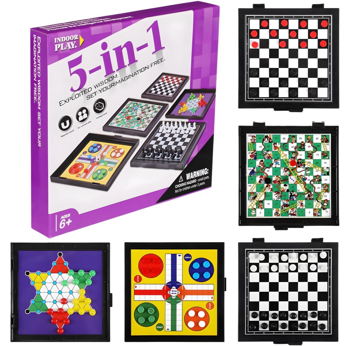 GENERICO - juegos de mesa estrategia mini ajedrez parques damas magnetico 5-1