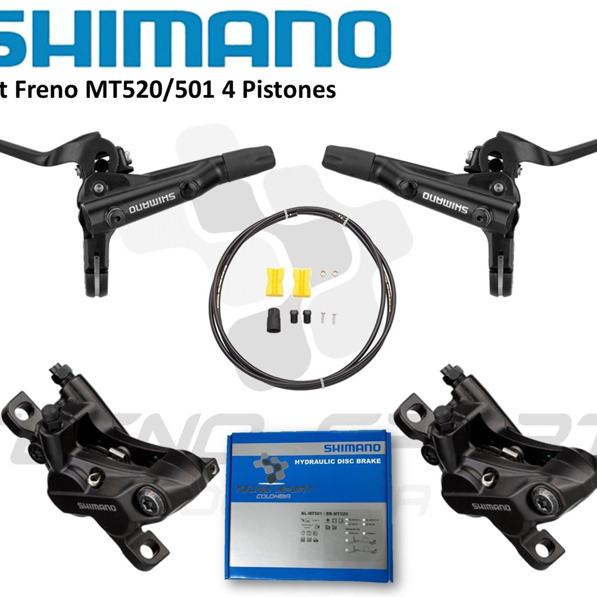 SHIMANO - Kit Freno Disco Shimano Hidráulico Mt520 4 Pistones Completo