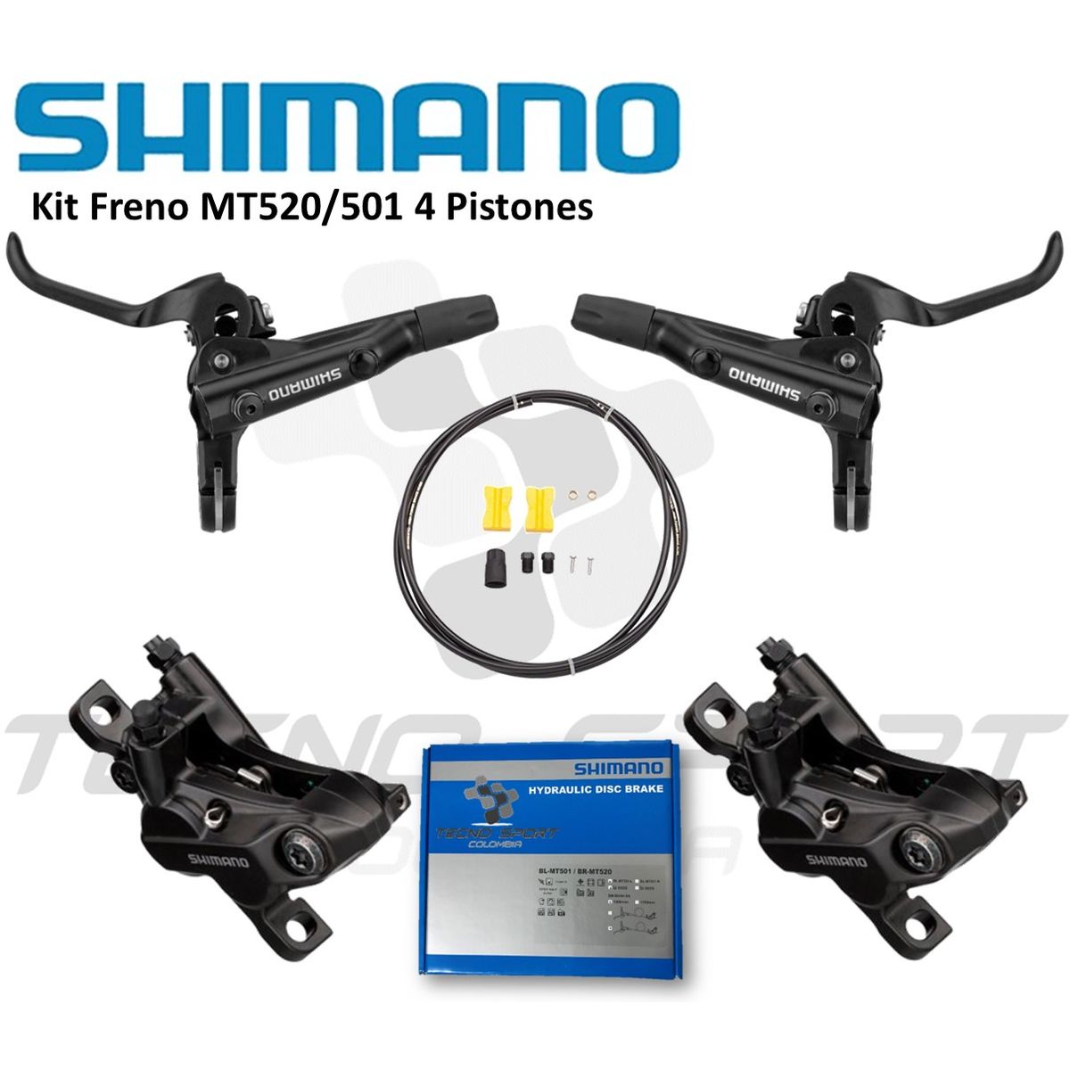 SHIMANO - Kit Freno Disco Shimano Hidráulico Mt520 4 Pistones Completo