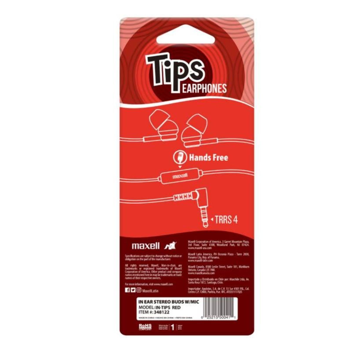 MAXELL - MAXELL AUDIFO IN-TIPS IN EAR STEREO BUDS WMIC RED