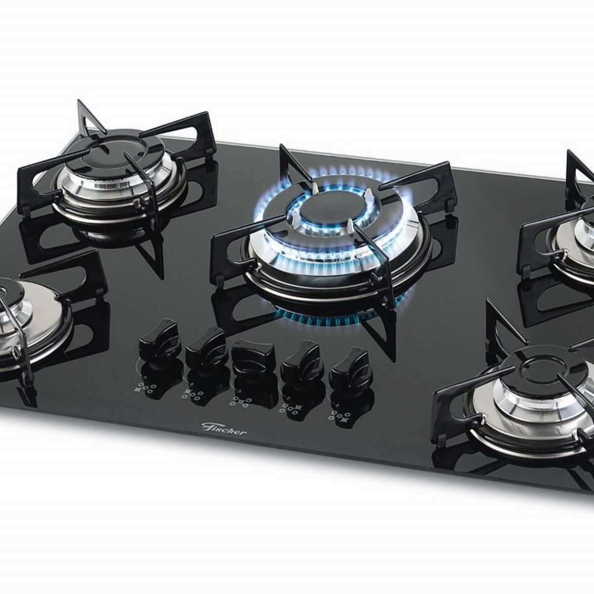 FISCHER - Estufa Empotrar 5Q gas Triple llama Vidrio Negro Marca Fischer