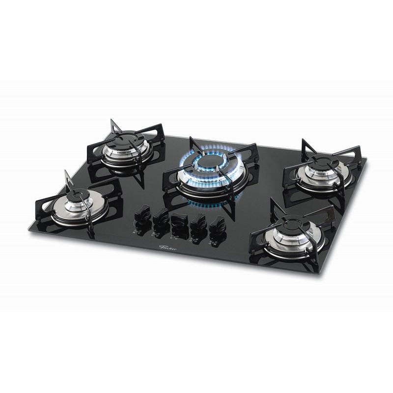 FISCHER - Estufa Empotrar 5Q gas Triple llama Vidrio Negro Marca Fischer.
