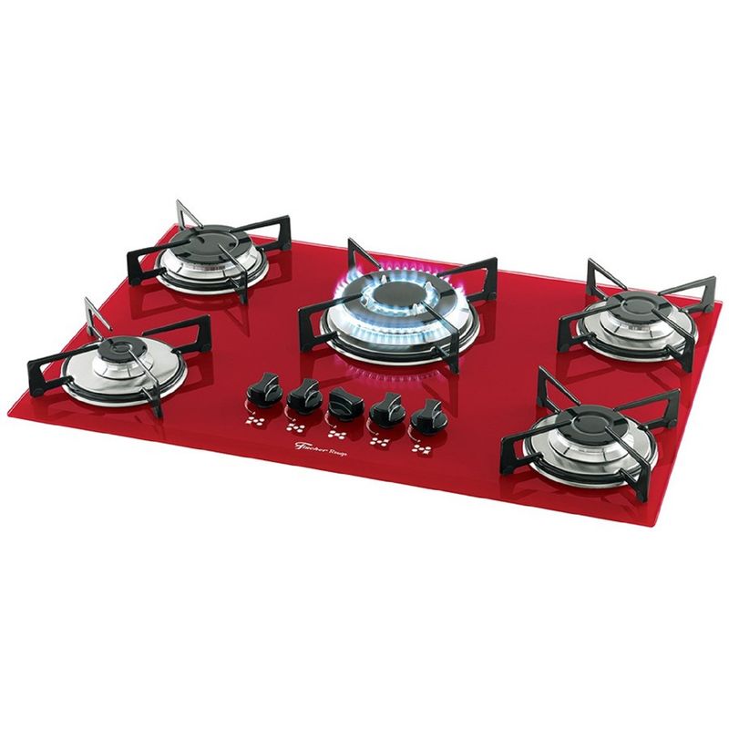 FISCHER - Estufa Empotrar 5Q gas Triple llama Vidrio Rojo Marca Fischer.