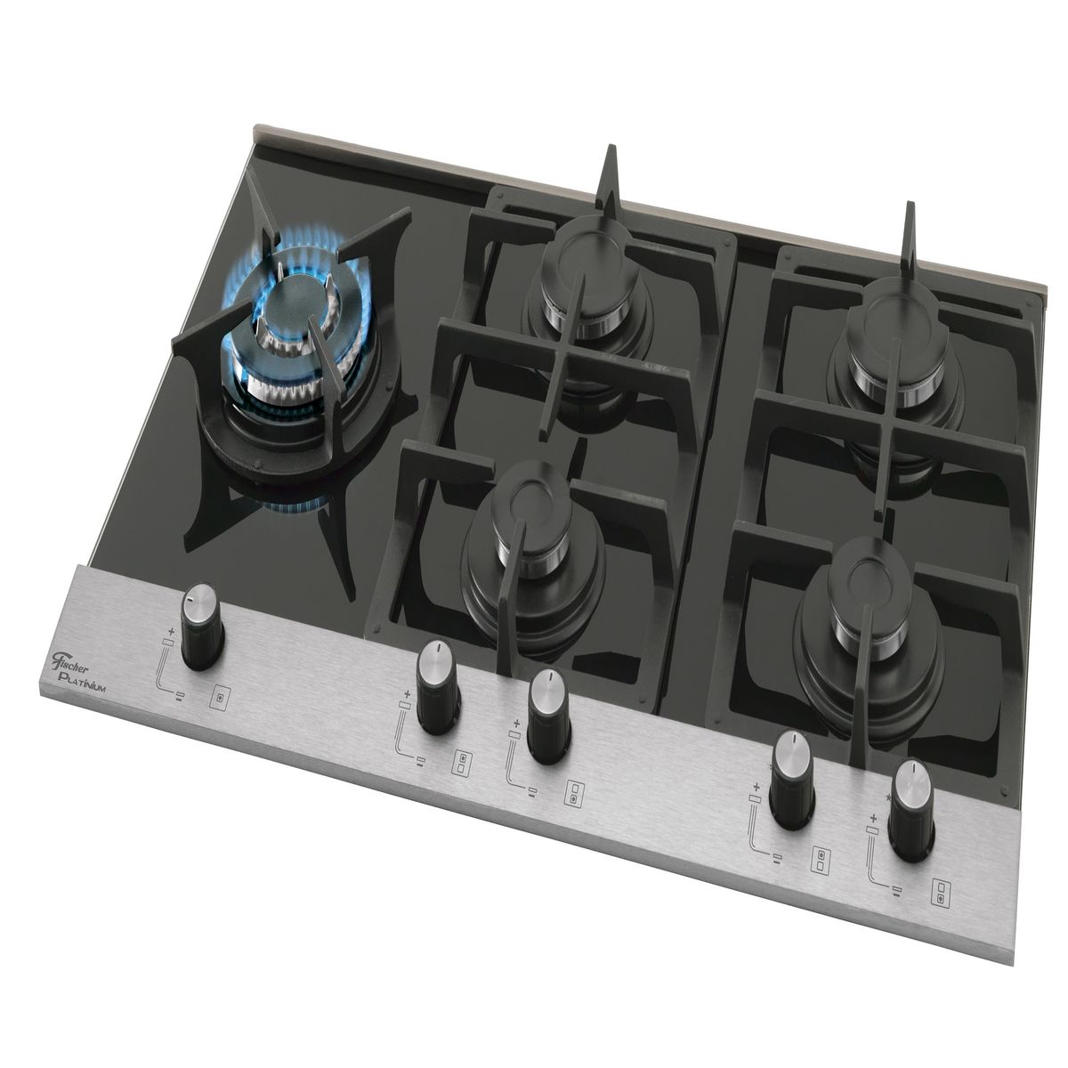 FISCHER - Estufa Empotrar 5Q gas Triple llama Platinium Vidrio Aluminio Fischer