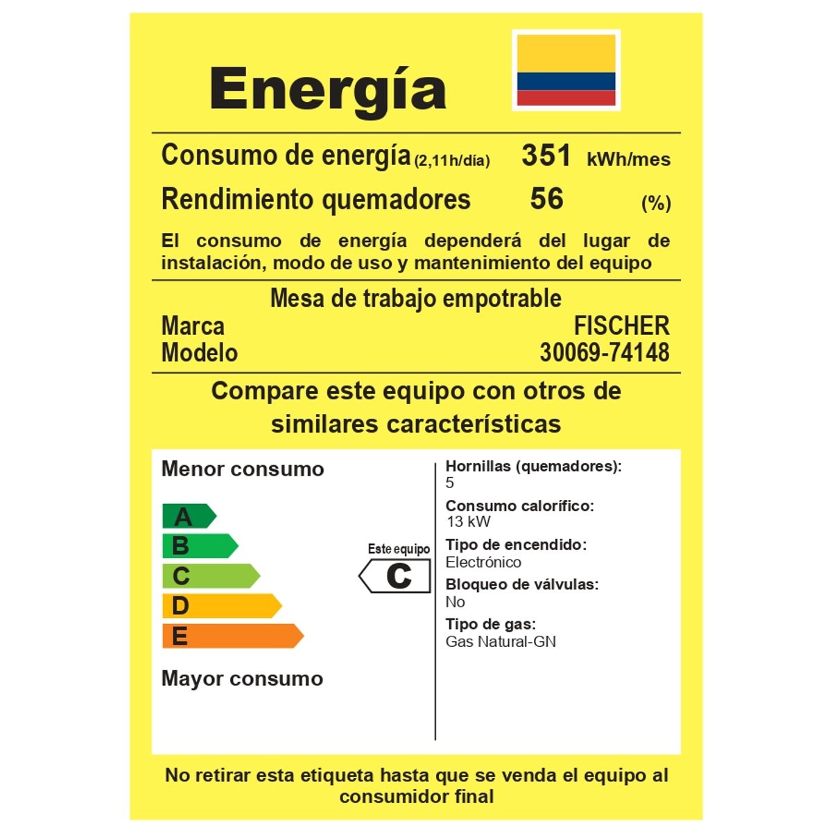 FISCHER - Estufa Empotrar 5Q gas Triple llama Platinium Vidrio Aluminio Fischer