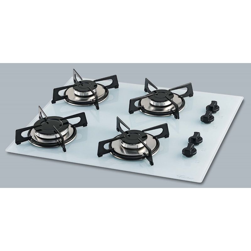 FISCHER - Estufa Empotrar 4Q gas Vidrio Blanco Hielo Marca Fischer.