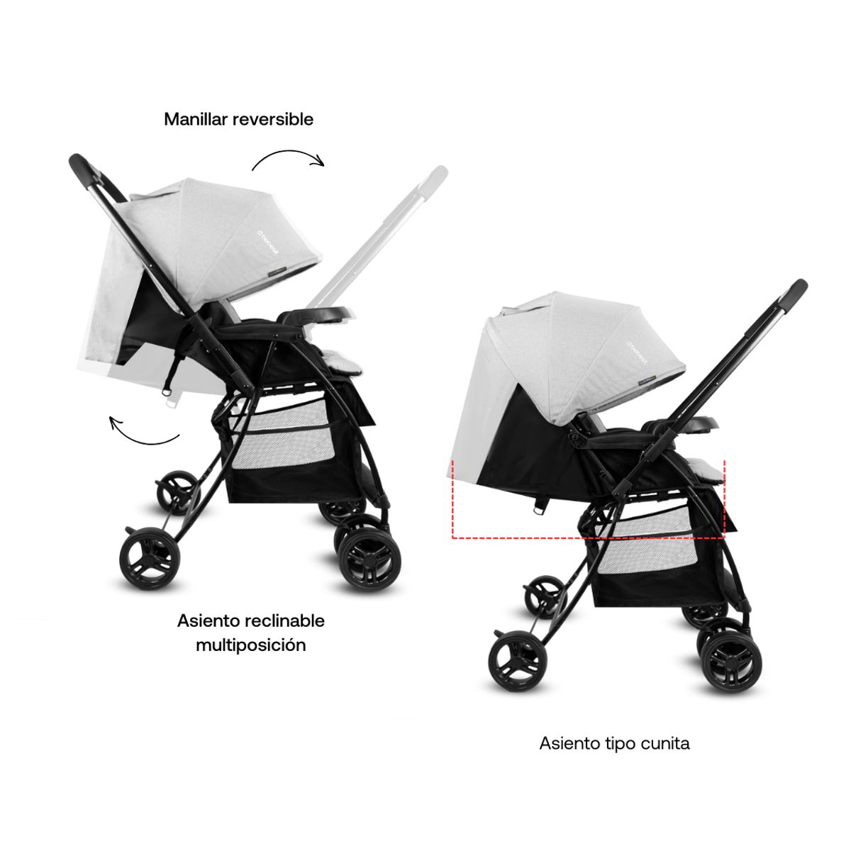 BEBESIT - Coche Reversible para Bebé Golf Gris Plegado compacto