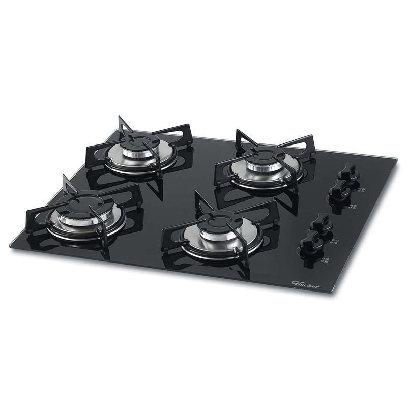 FISCHER - Estufa Empotrar 4Q gas Vidrio Negro Marca Fischer.