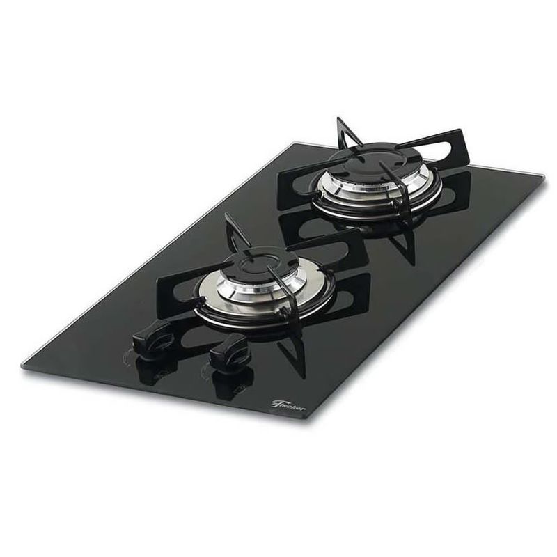 FISCHER - Estufa Empotrar 2Q gas Domino Vidrio Negro Marca Fischer.
